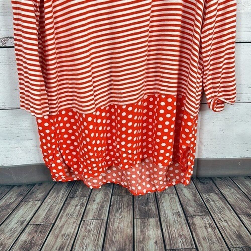 Ali Miles Top Shirt Womens Medium Orange White Stripe Polka dot Tunic Art Casual - Picture 2 of 12
